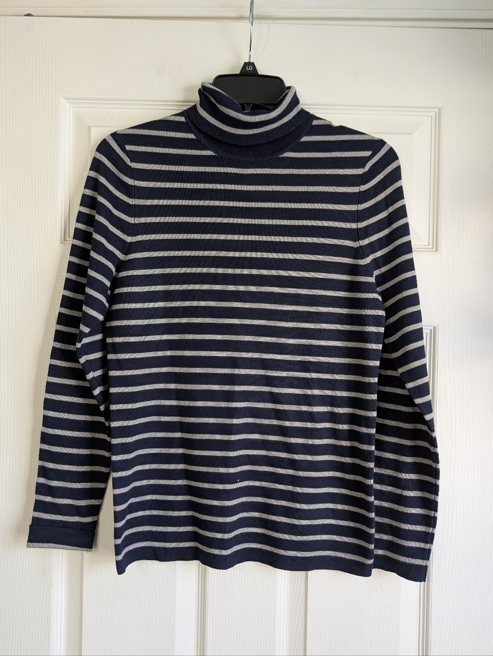 Knit by Hampshire Studio Navy and Light Gray Striped Turtleneck Sweater Size PL